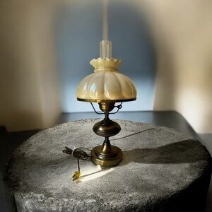 Vintage antique Brass and Cream Glass Table Lamp